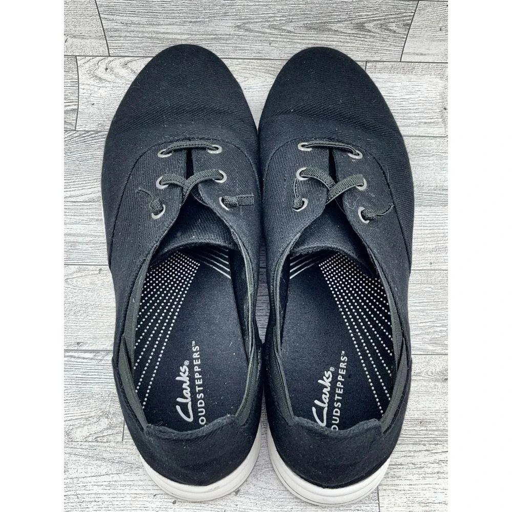 Clarks Cloudsteppers Black Canvas Lace Up Sneakers Women's Size 11 Comfort Shoes